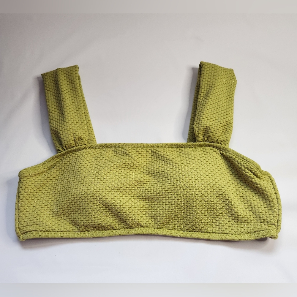 Mynah Green Gold Shimmer Thick Strap Bandeau Style Swim Top Size M